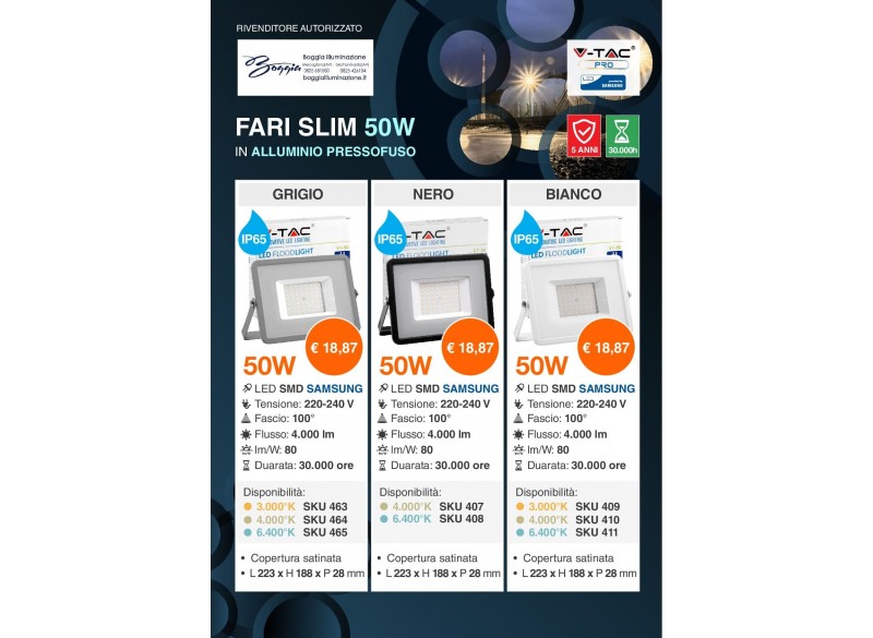 fari slim 50w alluminio