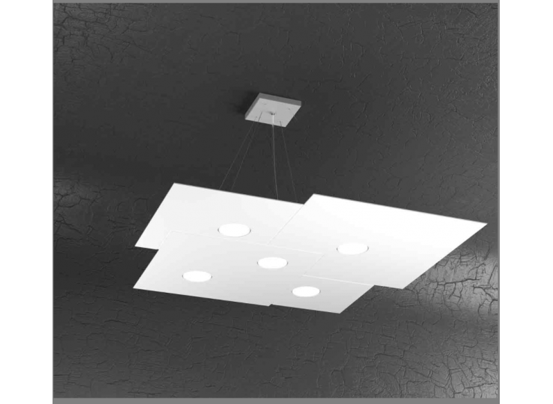 PLATE SOSPENSIONE 5+2 LUCI BIEMISSIONE BIANCO