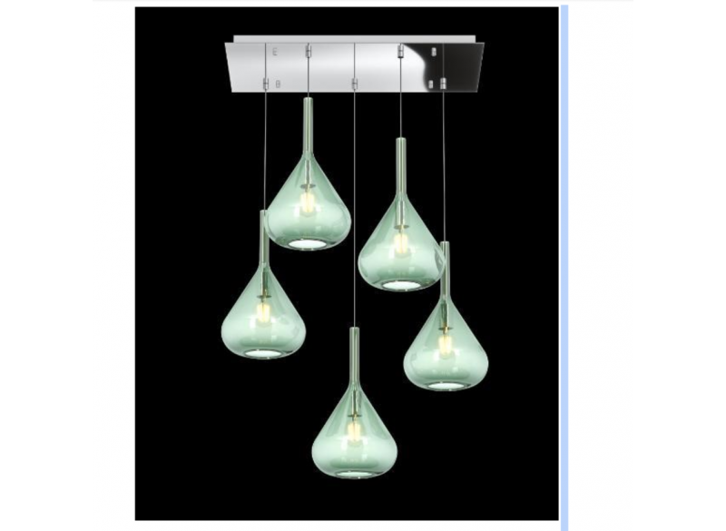 TopLight Kona Sospensione Cromo 5 Luci Rettangolare Vetri Verde 1177/S5 R VERDE 