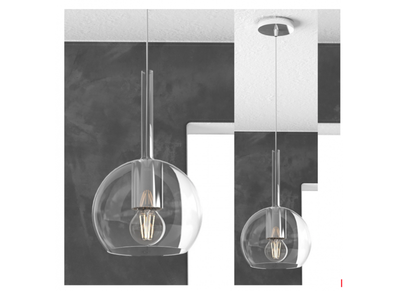 Top Light Sospensione Cromo 1 Luce Grande Trasparente 1155CR/SG-TR 