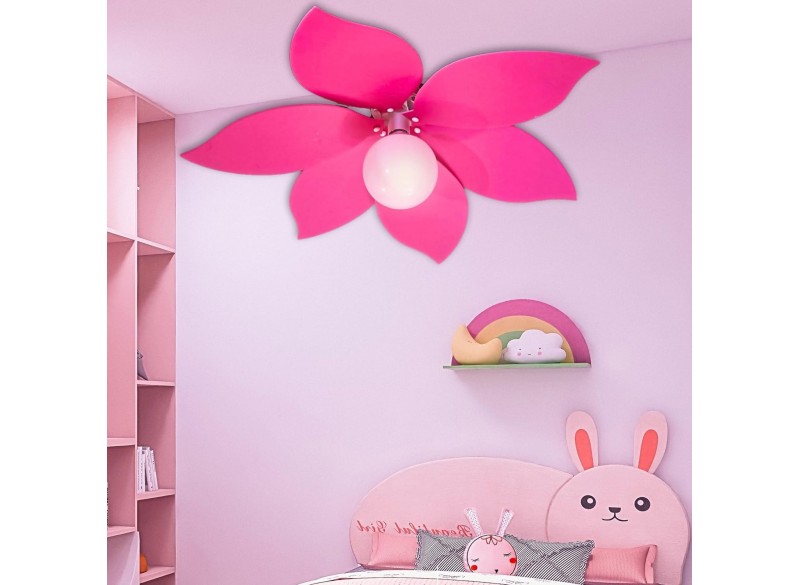 Lampadario per Bambini Fiore Fucsia, Plafoniera in plexiglass Made in Italy, Lampada a soffitto per camerette diametro 63 cm.