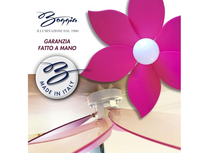 Lampadario per Bambini Fiore Fucsia, Plafoniera in plexiglass Made in Italy, Lampada a soffitto per camerette diametro 63 cm.