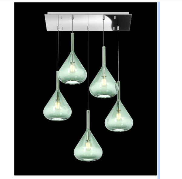 TopLight-Kona-Cromo-5-Luci-Rettangolare-Vetri-Verde-1177-S5-R-VERDE