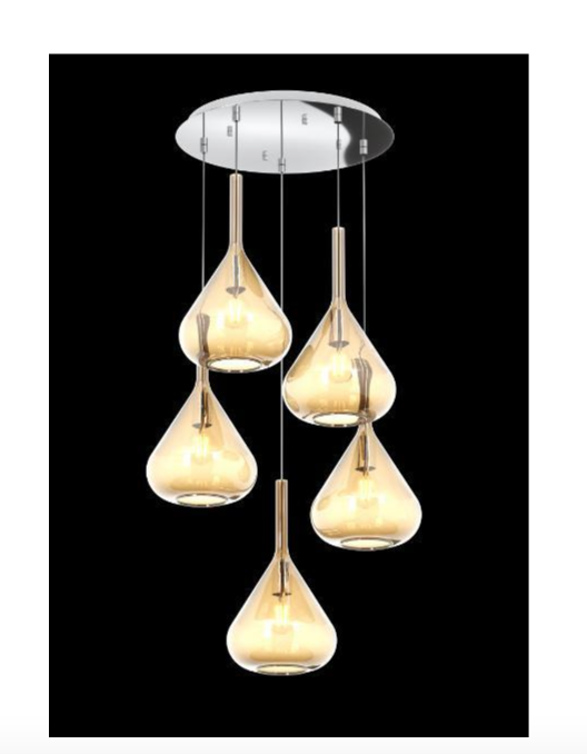 TopLight-kona-Sospensione-Cromo-5-Luci-Tonda-Vetri-Ambra-1177CR-S5T-AM